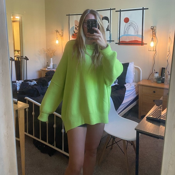 Free People Sweaters Free People Neon Green Oversized Sweater